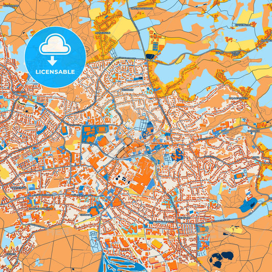 Colorful Bergisch Gladbach Street Map with Labels and Buildings
