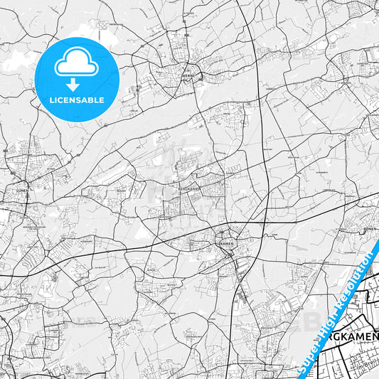 Bergkamen, Germany light map with streetnames, citynames and districts