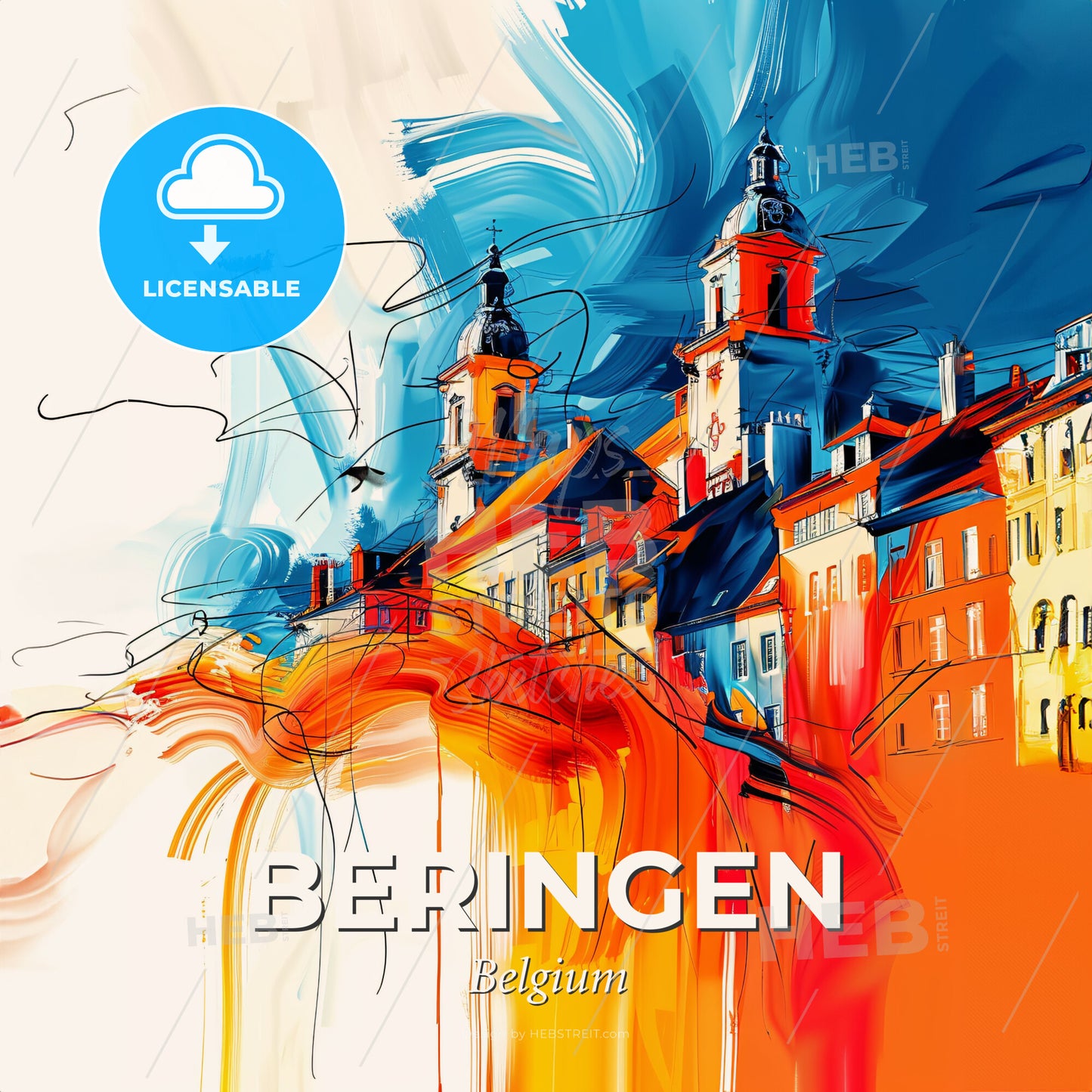 Vibrant Beringen, Belgium - A Colorful Painting Of Buildings - Square format print template
