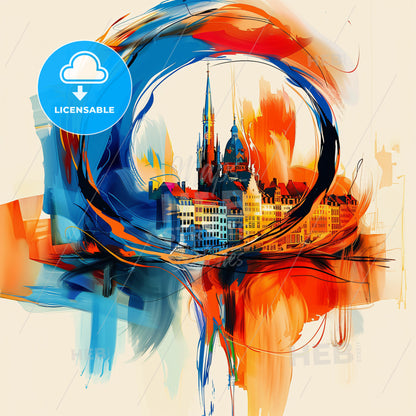 Vibrant Beringen, Belgium - A Colorful Circle With A City In The Background