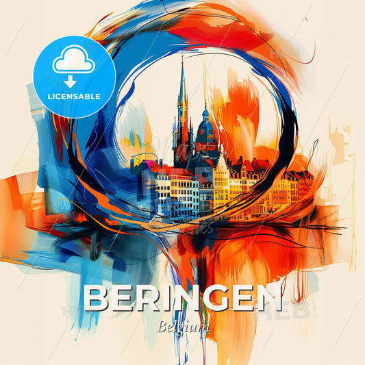 Vibrant Beringen, Belgium - A Colorful Circle With A City In The Background - Square format print template