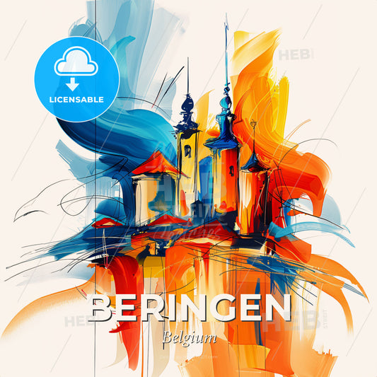 Vibrant Beringen, Belgium - A Painting Of A Building - Square format print template