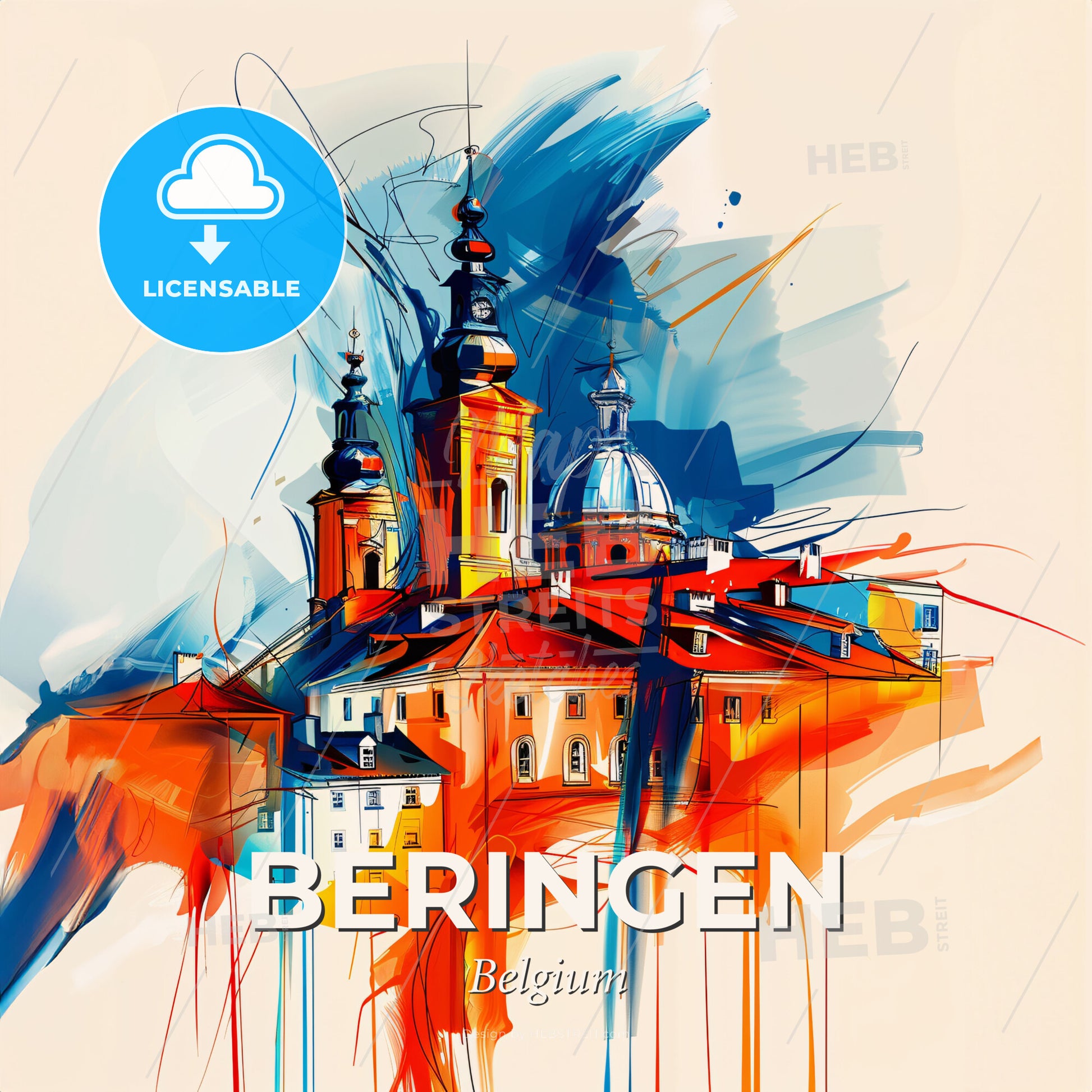 Vibrant Beringen, Belgium - A Painting Of A Building - Square format print template