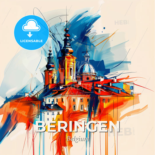 Vibrant Beringen, Belgium - A Painting Of A Building - Square format print template