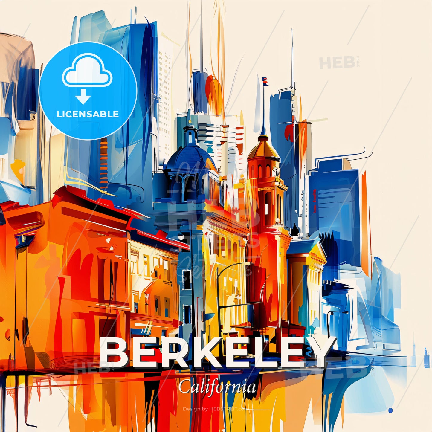 Vibrant Berkeley, California - A Colorful Cityscape With Buildings And A Reflection - Square format print template