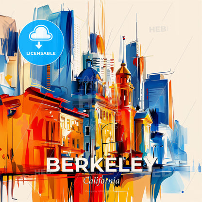 Vibrant Berkeley, California - A Colorful Cityscape With Buildings And A Reflection - Square format print template