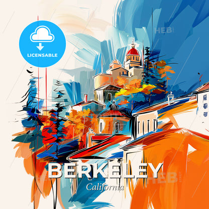 Vibrant Berkeley, California - A Painting Of Buildings And Trees - Square format print template