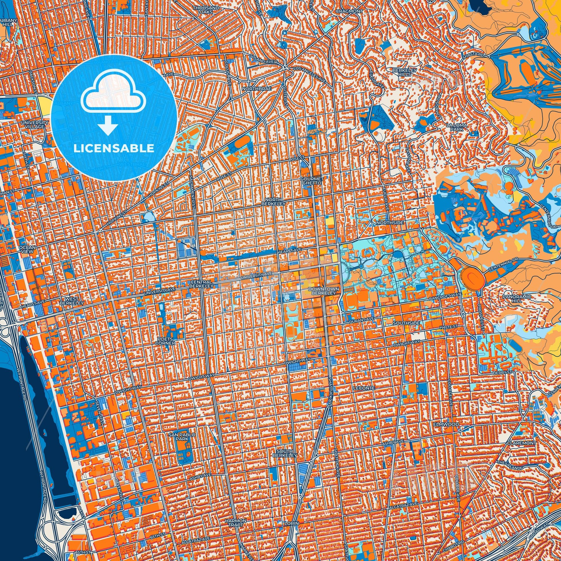 Colorful Berkeley Street Map with Labels and Buildings