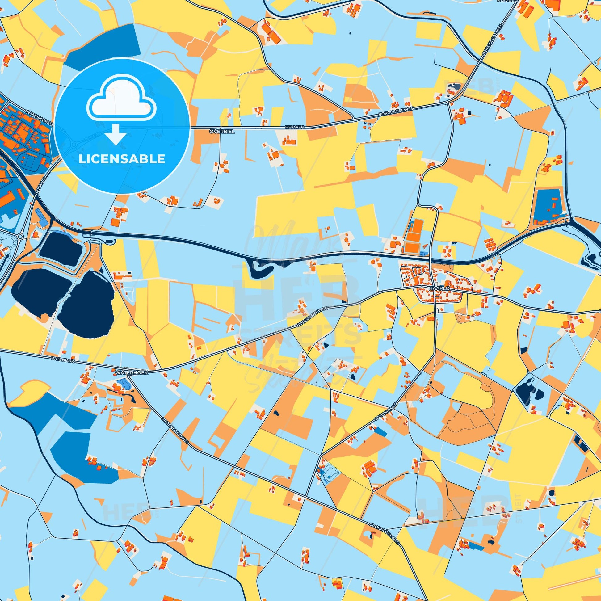 Colorful Berkelland Street Map with Labels and Buildings
