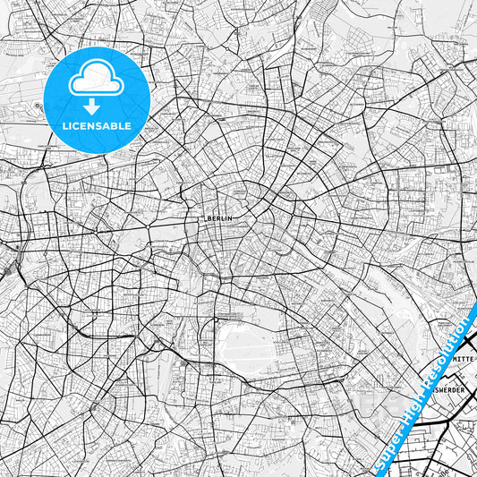 Berlin, Germany light map with streetnames, citynames and districts