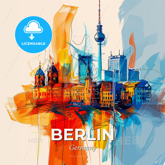 Vibrant Berlin, Germany - A Colorful Cityscape With A Tower - Square format print template