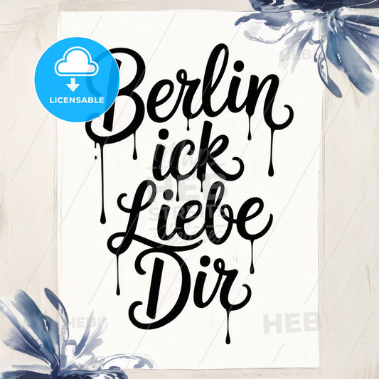 Berlin Ick Liebe Dir: Elegant Minimalist Typography Art with Dripping Calligraphy