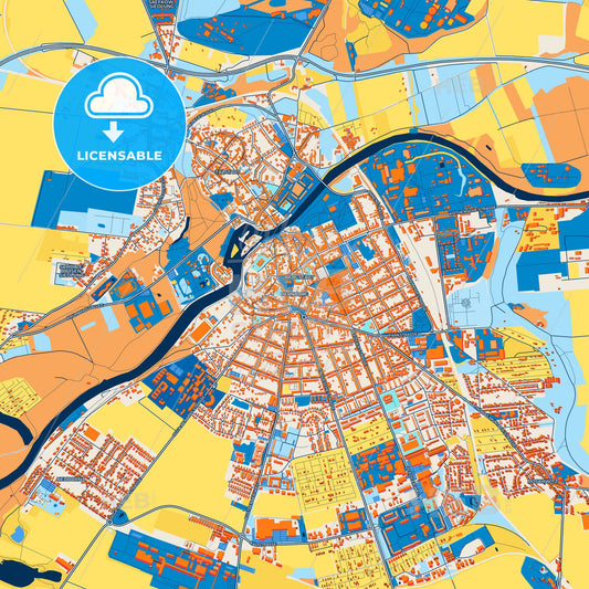 Colorful Bernburg (Saale) Street Map with Labels and Buildings