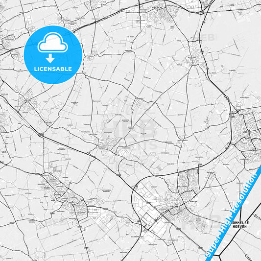 Bernheze, Netherlands light map with streetnames, citynames and districts