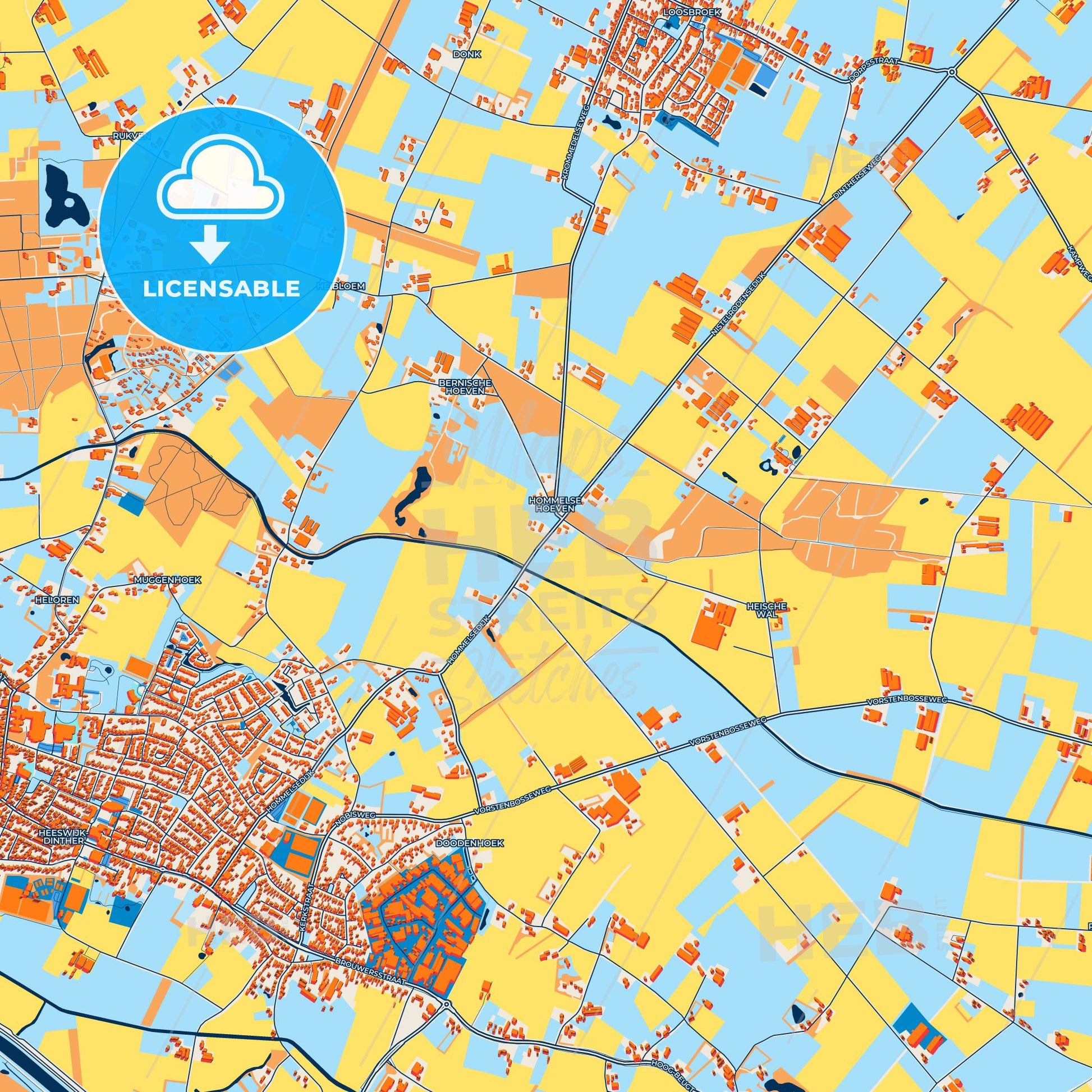 Colorful Bernheze Street Map with Labels and Buildings