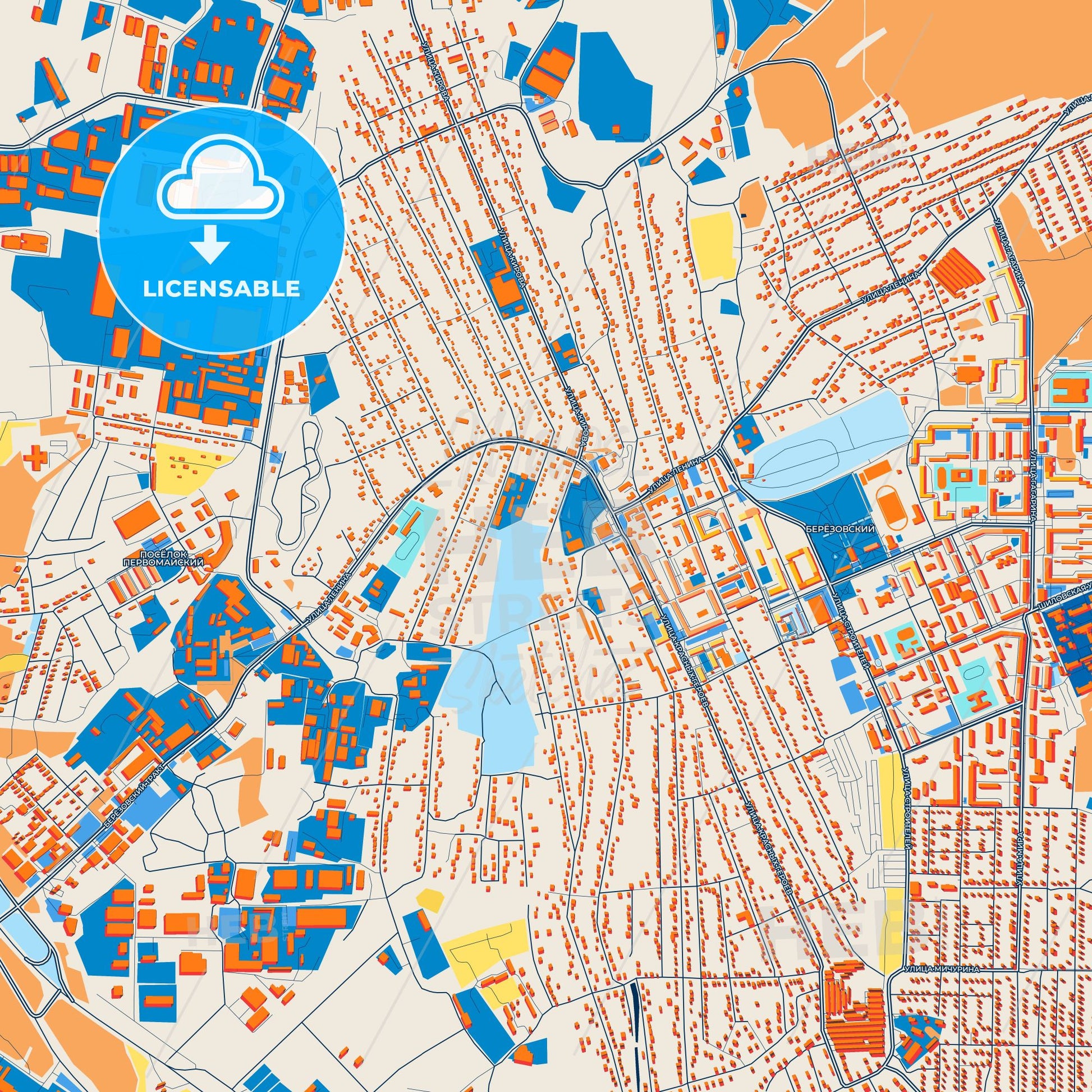 Colorful Beryozovsky Street Map with Labels and Buildings