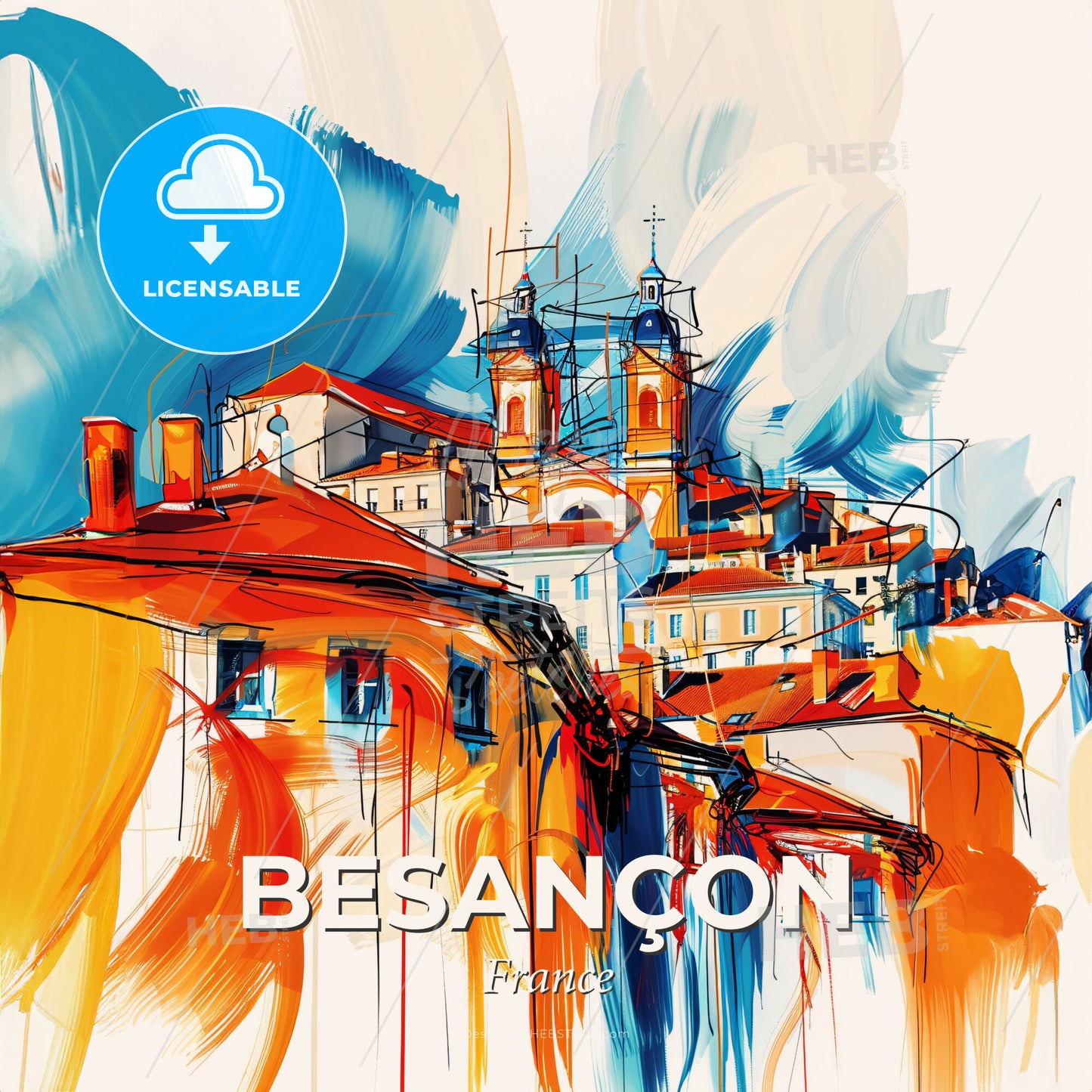 Vibrant Besançon, France - A Painting Of A City - Square format print template