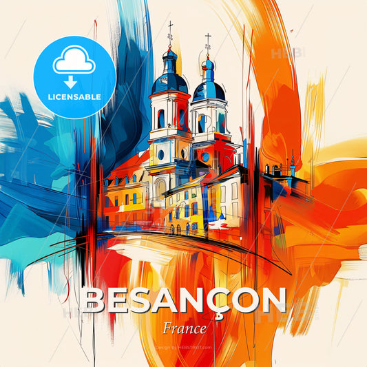 Vibrant Besançon, France - A Painting Of A Building With A Colorful Background - Square format print template