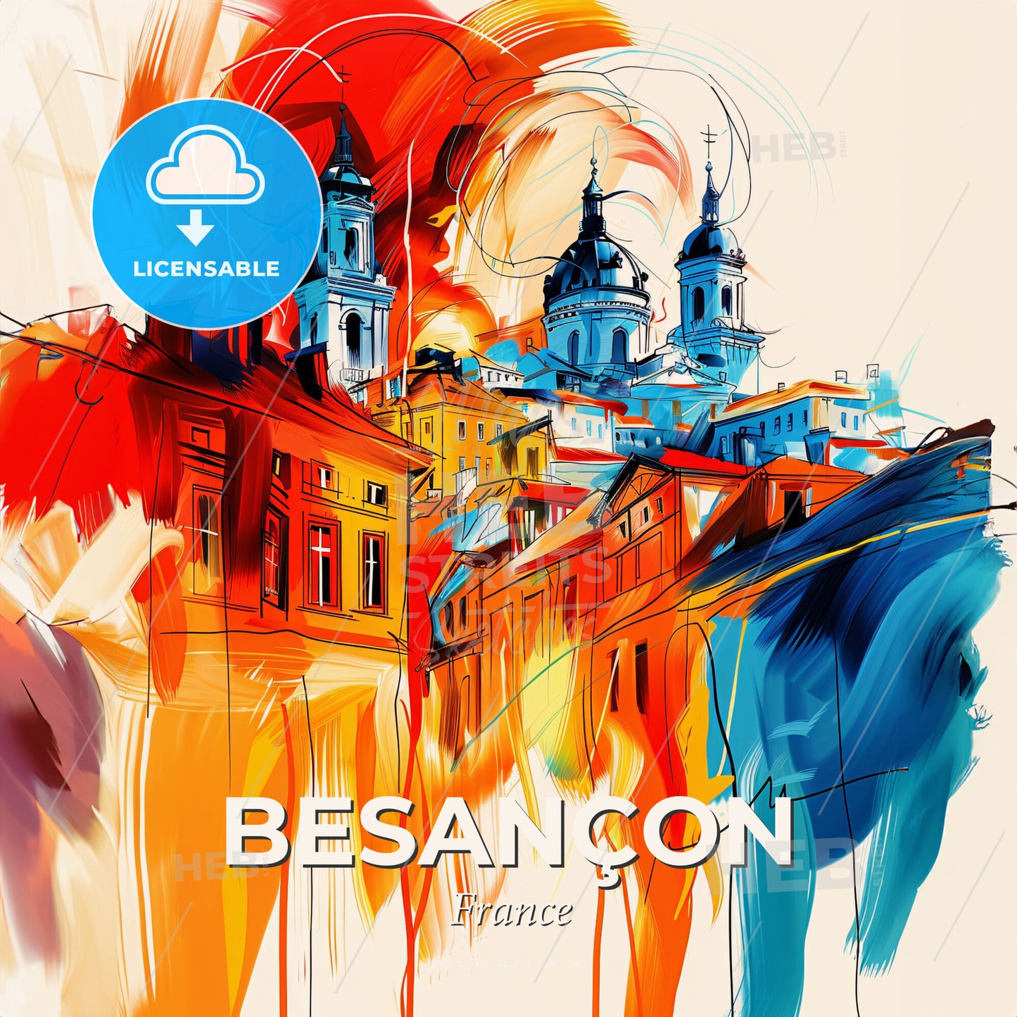 Vibrant Besançon, France - A Painting Of A City - Square format print template