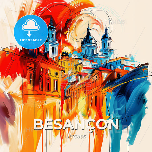 Vibrant Besançon, France - A Painting Of A City - Square format print template