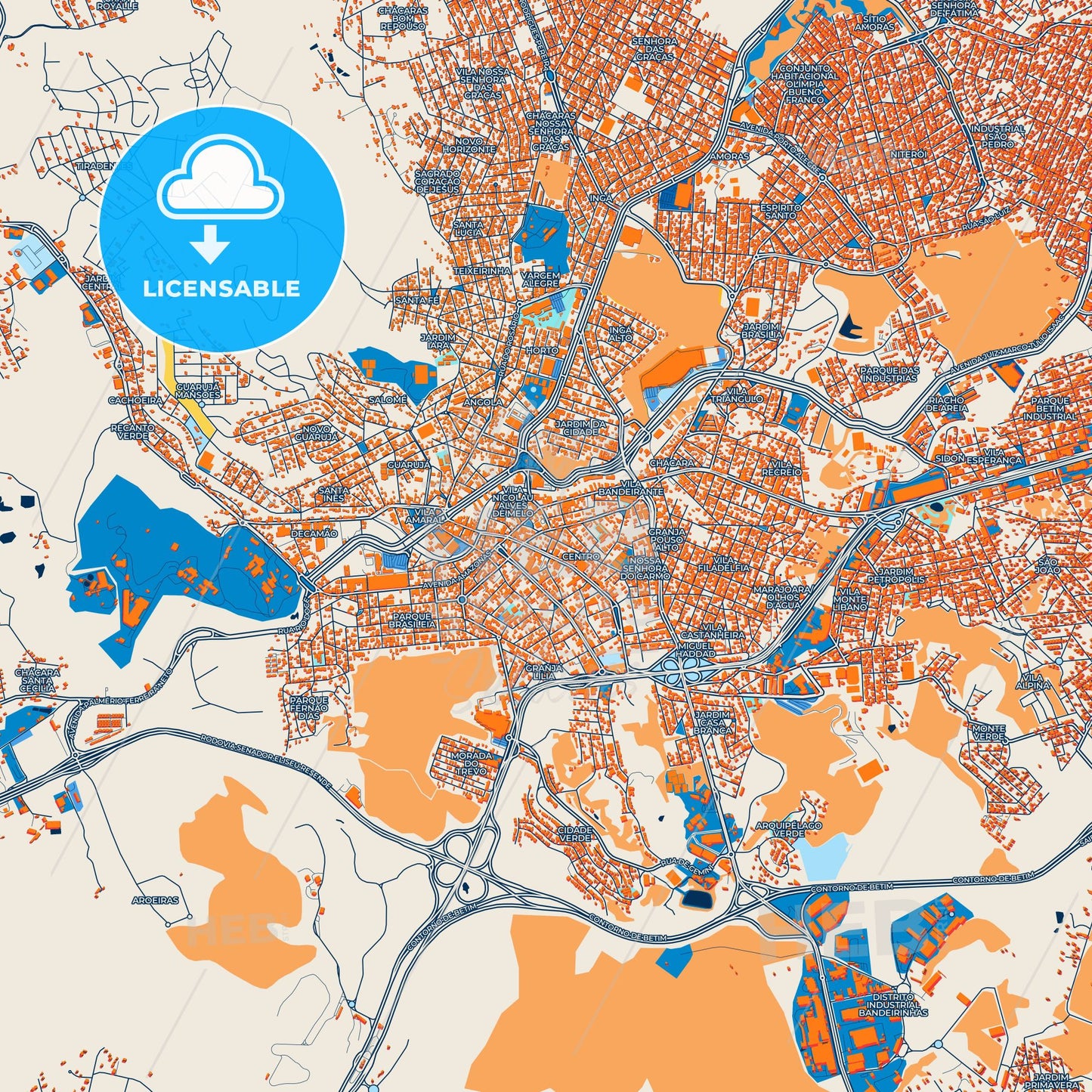 Colorful Betim Street Map with Labels and Buildings