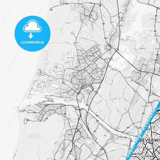 Beverwijk, Netherlands light map with streetnames, citynames and districts