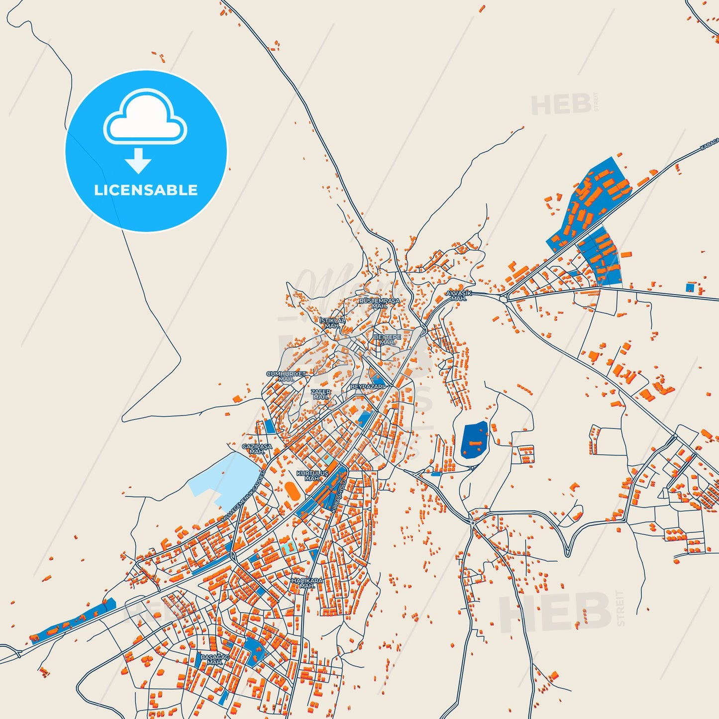 Colorful Beypazarı Street Map with Labels and Buildings