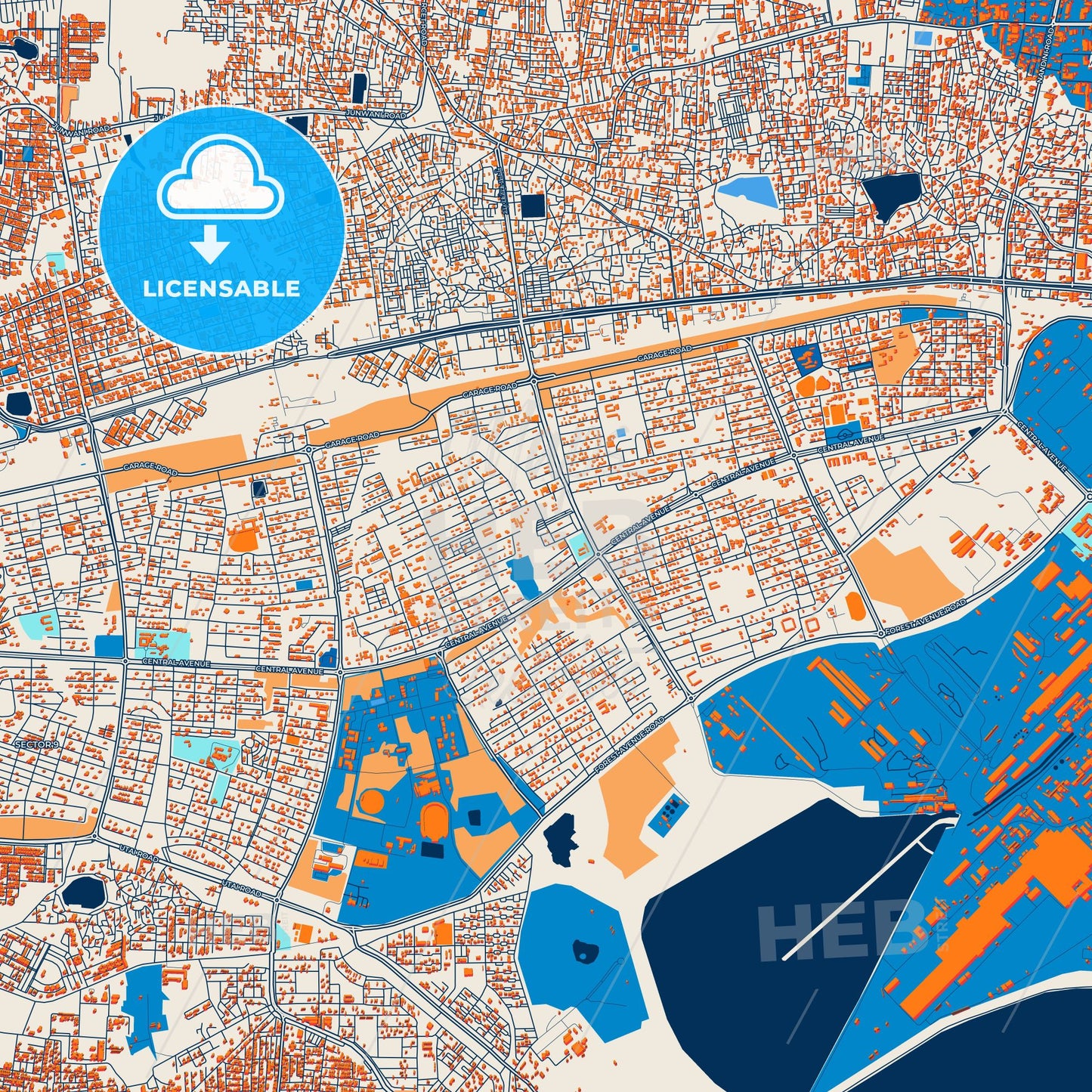 Colorful Bhilai Street Map with Labels and Buildings