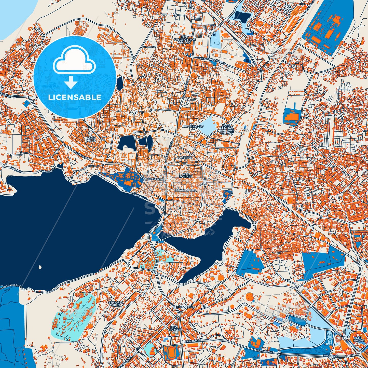 Colorful Bhopal Street Map with Labels and Buildings