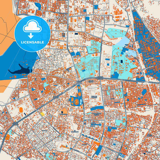 Colorful Bhubaneswar Street Map with Labels and Buildings