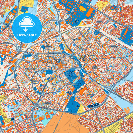 Colorful Białystok Street Map with Labels and Buildings