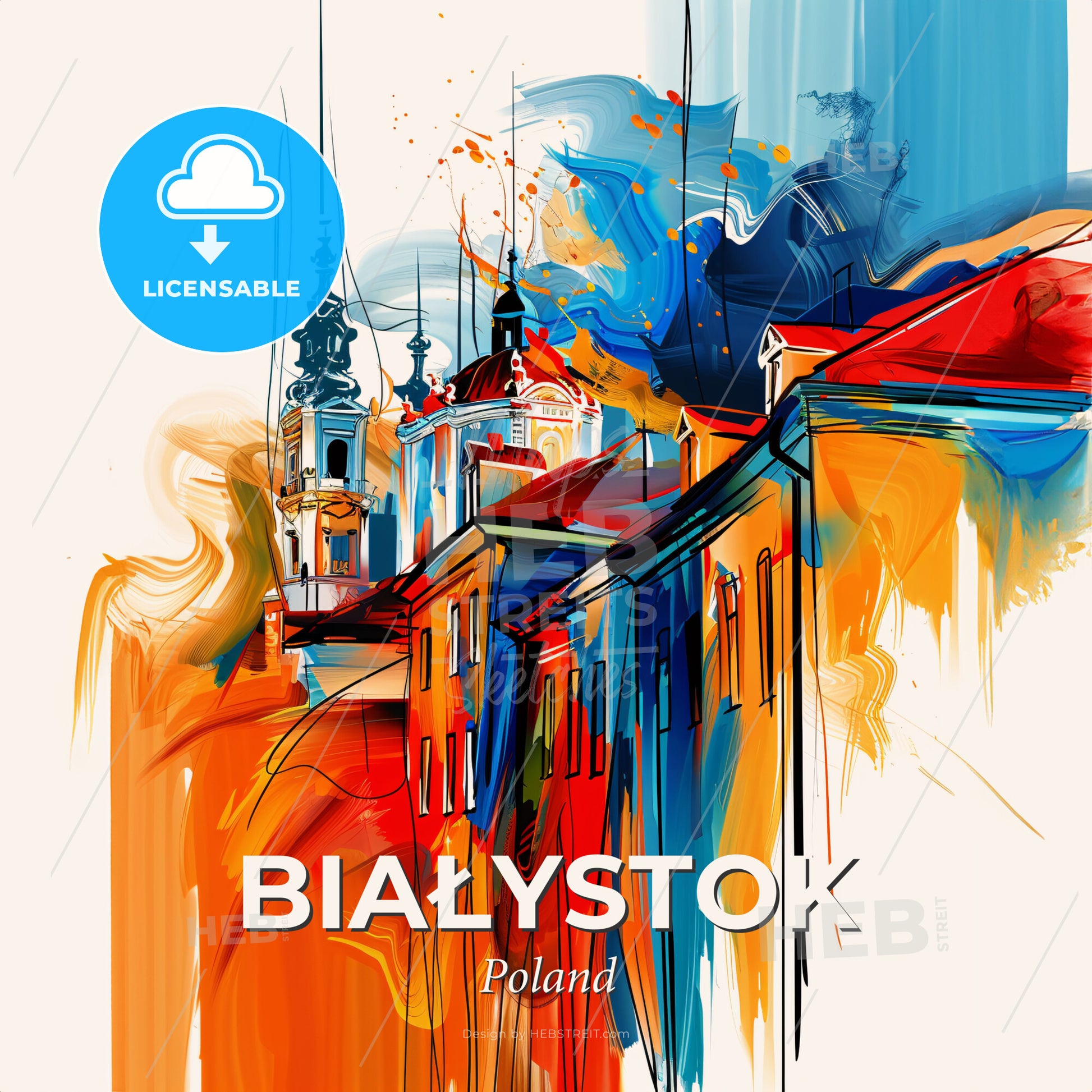 Vibrant Białystok, Poland - A Painting Of Buildings With Colorful Paint - Square format print template