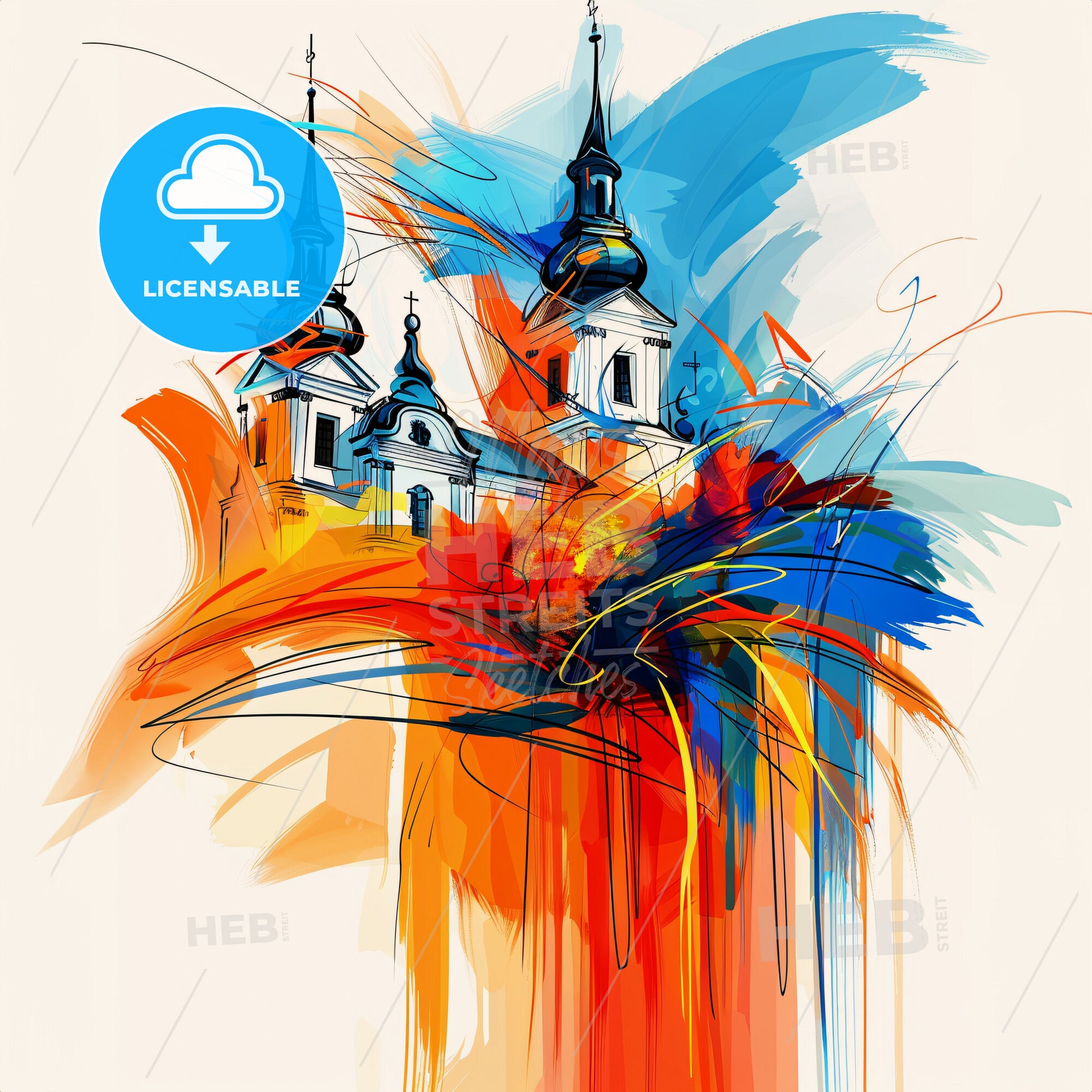 Vibrant Białystok, Poland - A Painting Of A Building With Colorful Paint Splashes