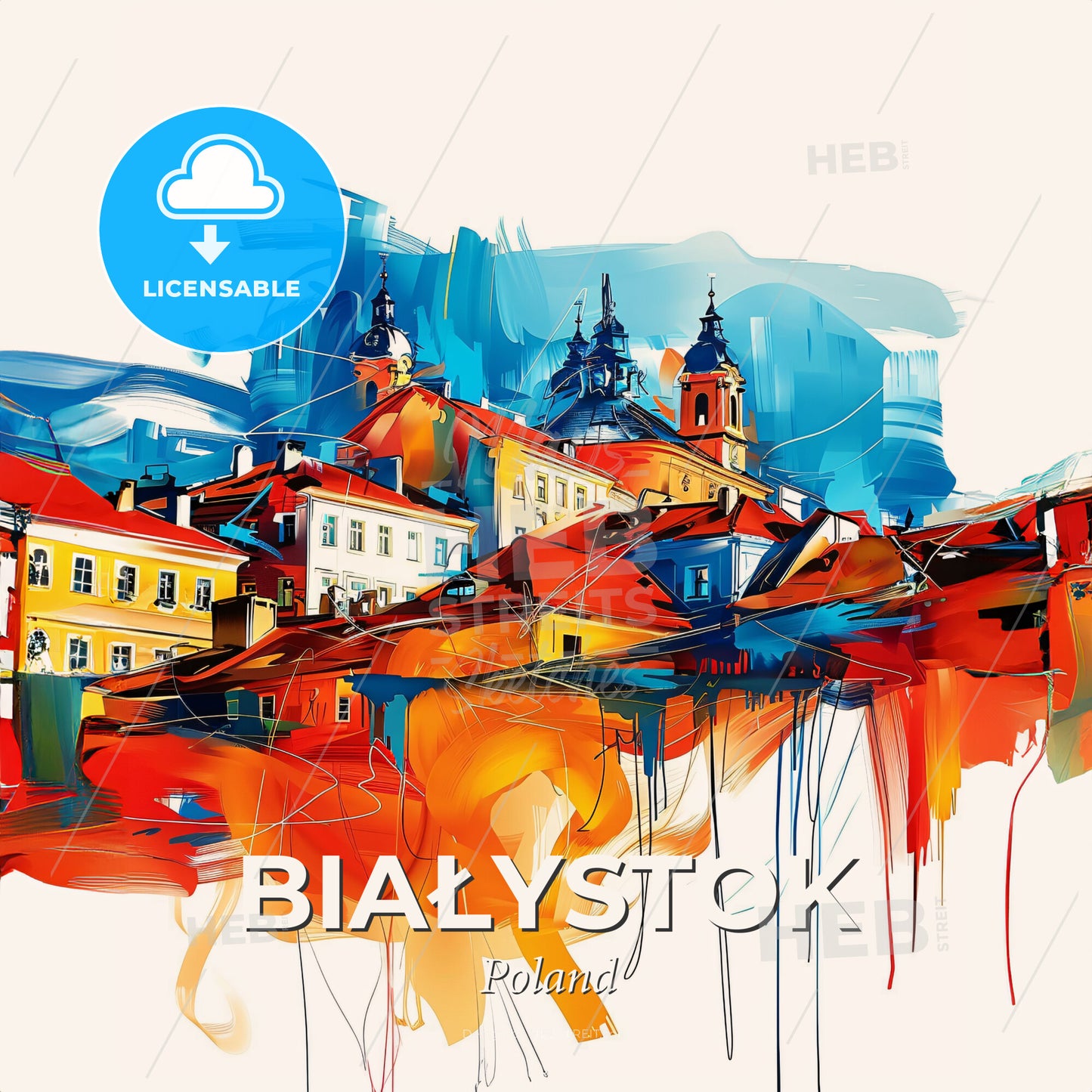 Vibrant Białystok, Poland - A Colorful Painting Of Buildings - Square format print template