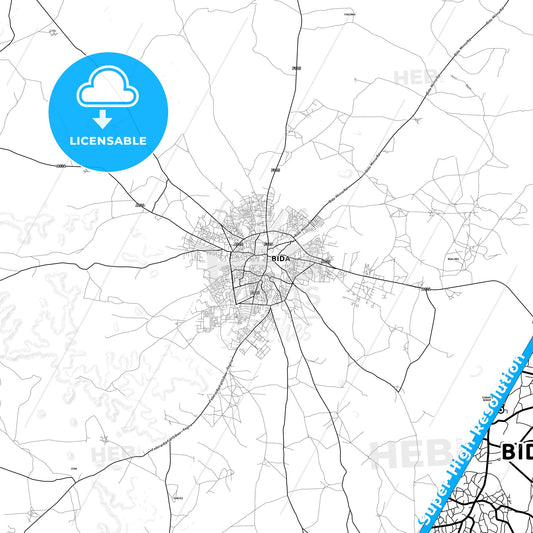 Bida, Nigeria light map with streetnames, citynames and districts