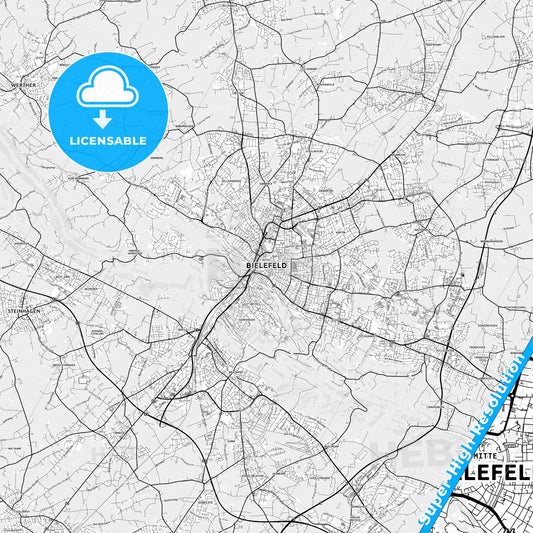 Bielefeld, Germany light map with streetnames, citynames and districts