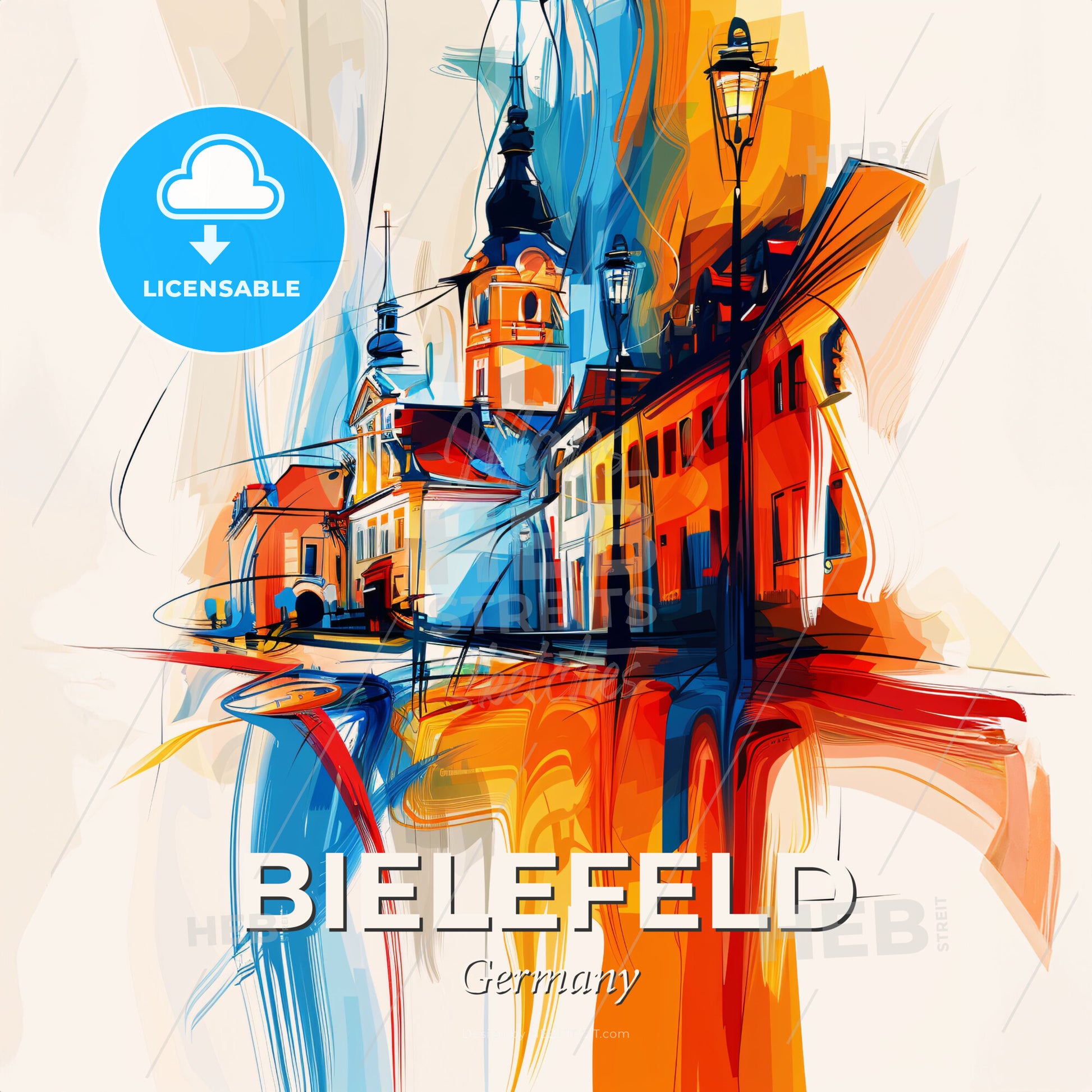 Vibrant Bielefeld, Germany - A Colorful Painting Of A Building - Square format print template