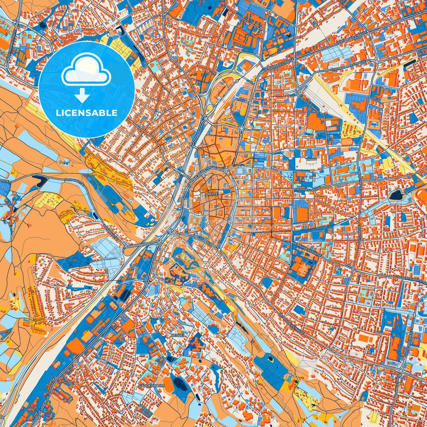 Colorful Bielefeld Street Map with Labels and Buildings