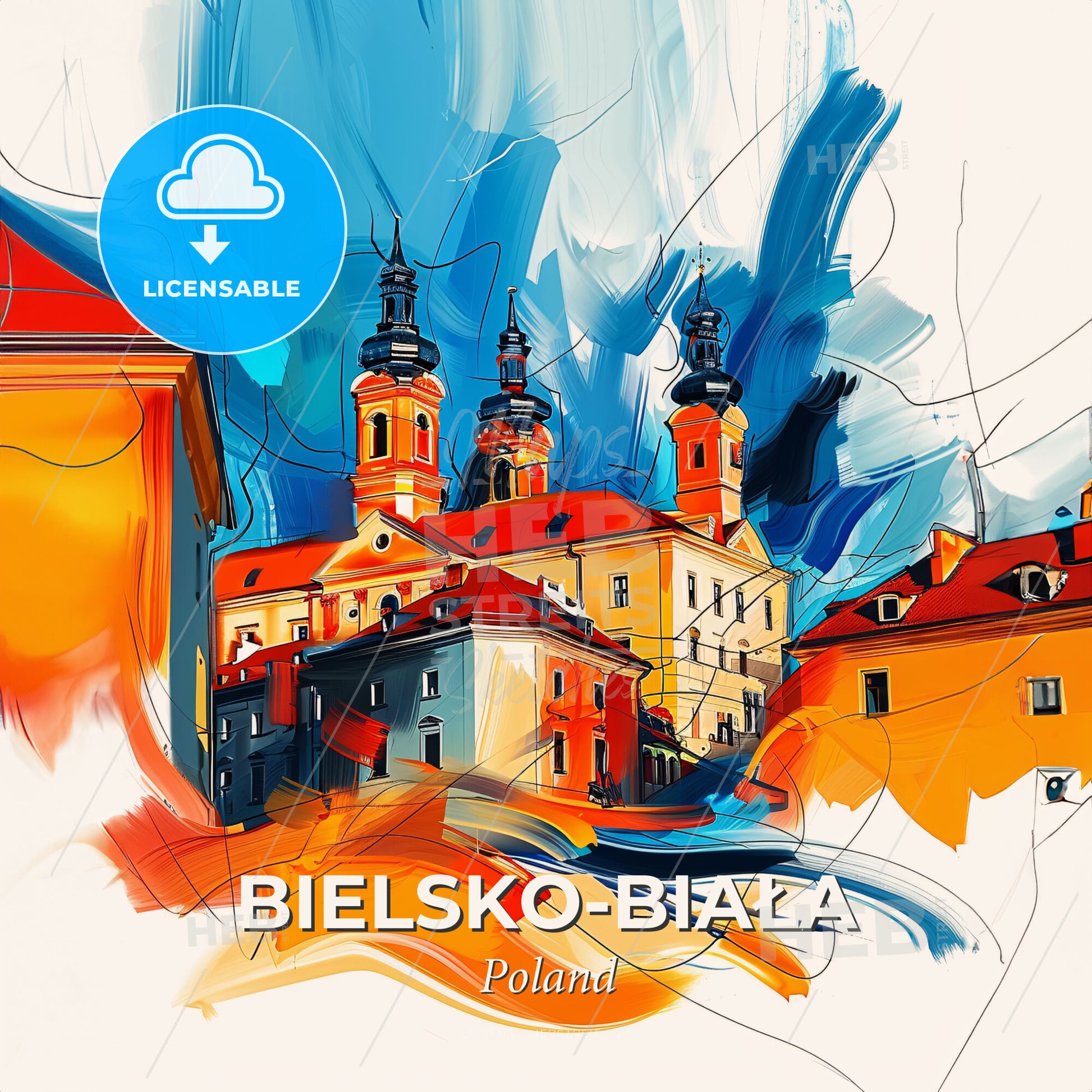 Vibrant Bielsko-Biała, Poland - A Painting Of A Building - Square format print template