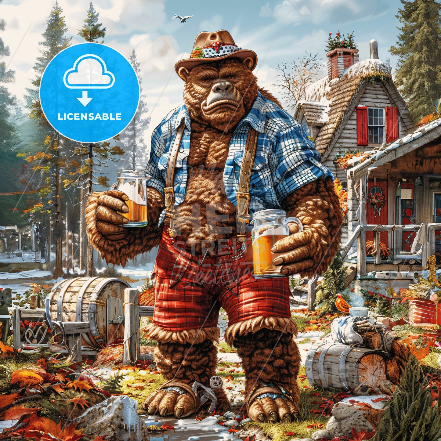 A Bear Holding Beer Glasses