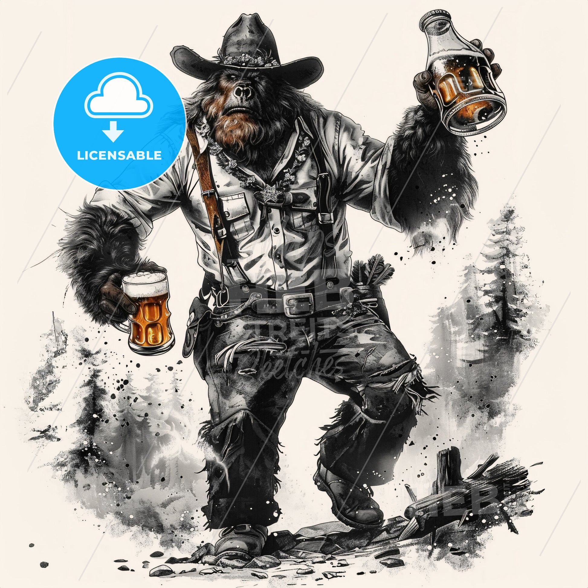 A Bear Holding Beer Bottles