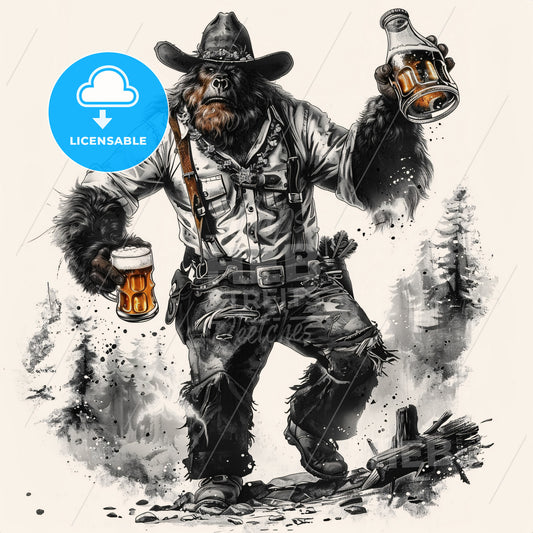 A Bear Holding Beer Bottles