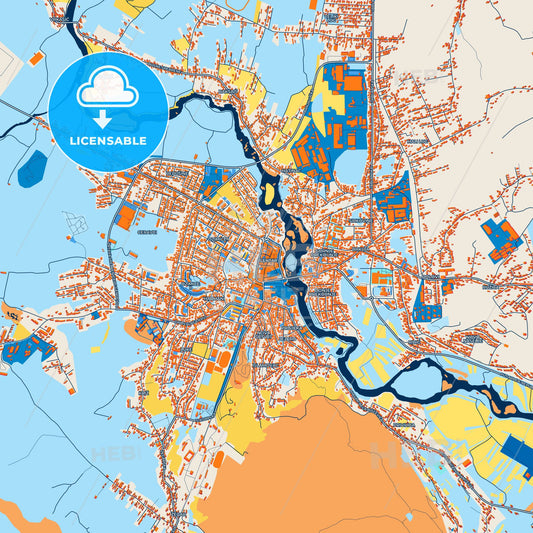 Colorful Bihać Street Map with Labels and Buildings