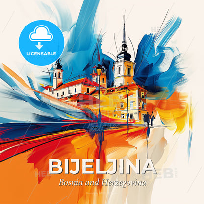 Vibrant Bijeljina, Bosnia And Herzegovina - A Painting Of A Building - Square format print template