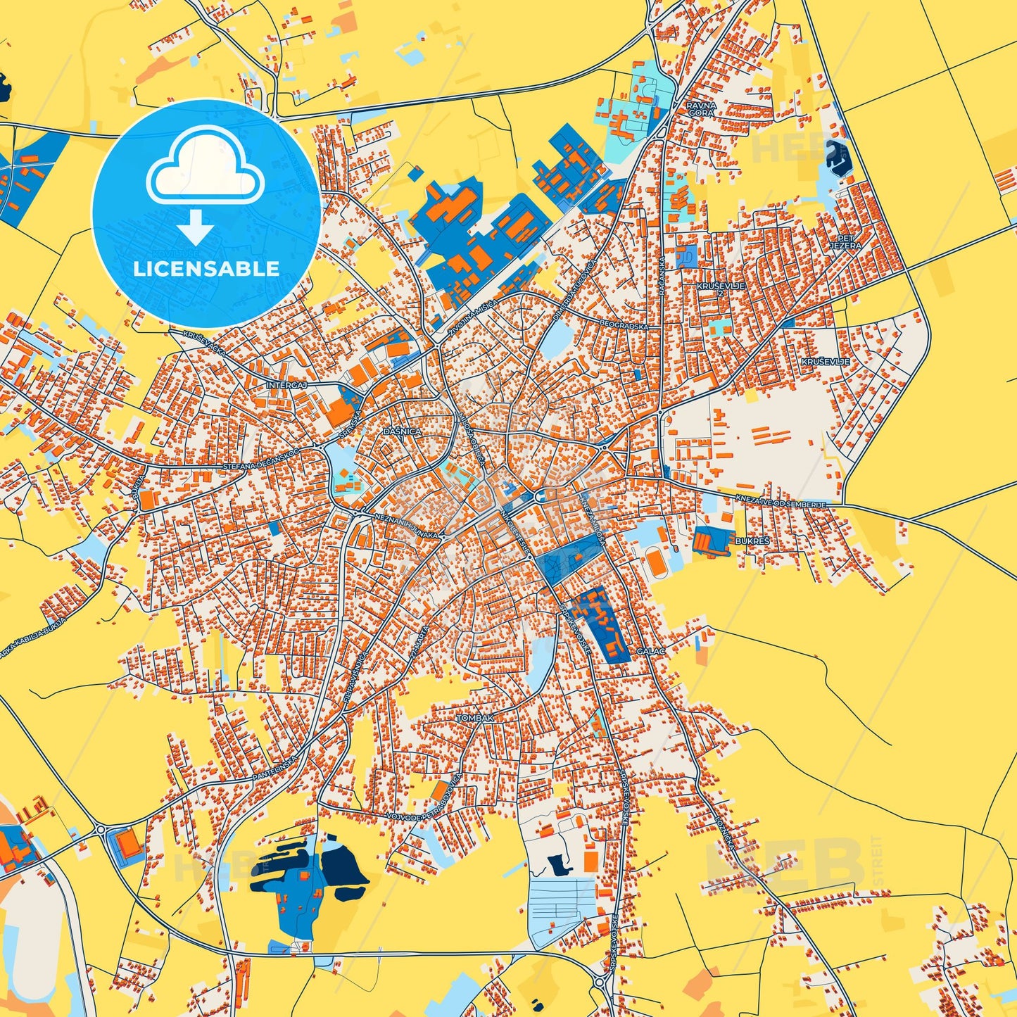 Colorful Bijeljina Street Map with Labels and Buildings