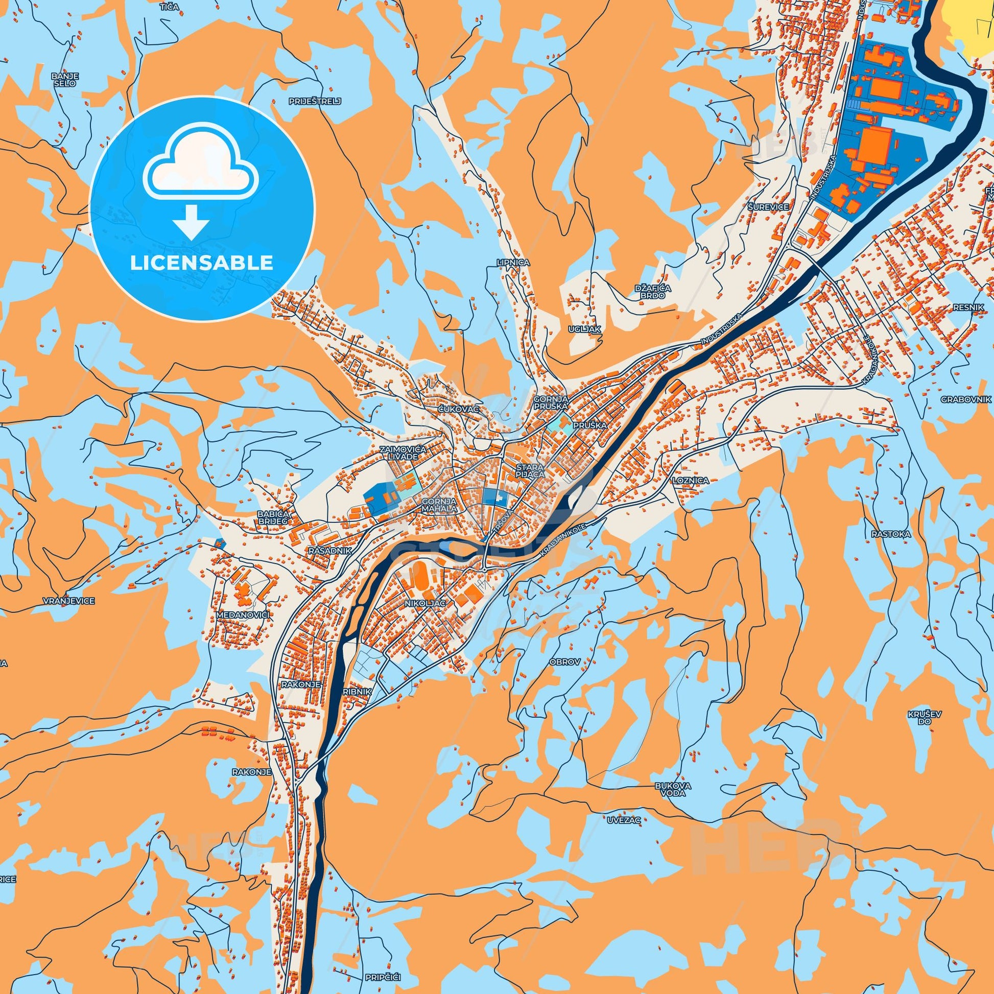 Colorful Bijelo Polje Street Map with Labels and Buildings