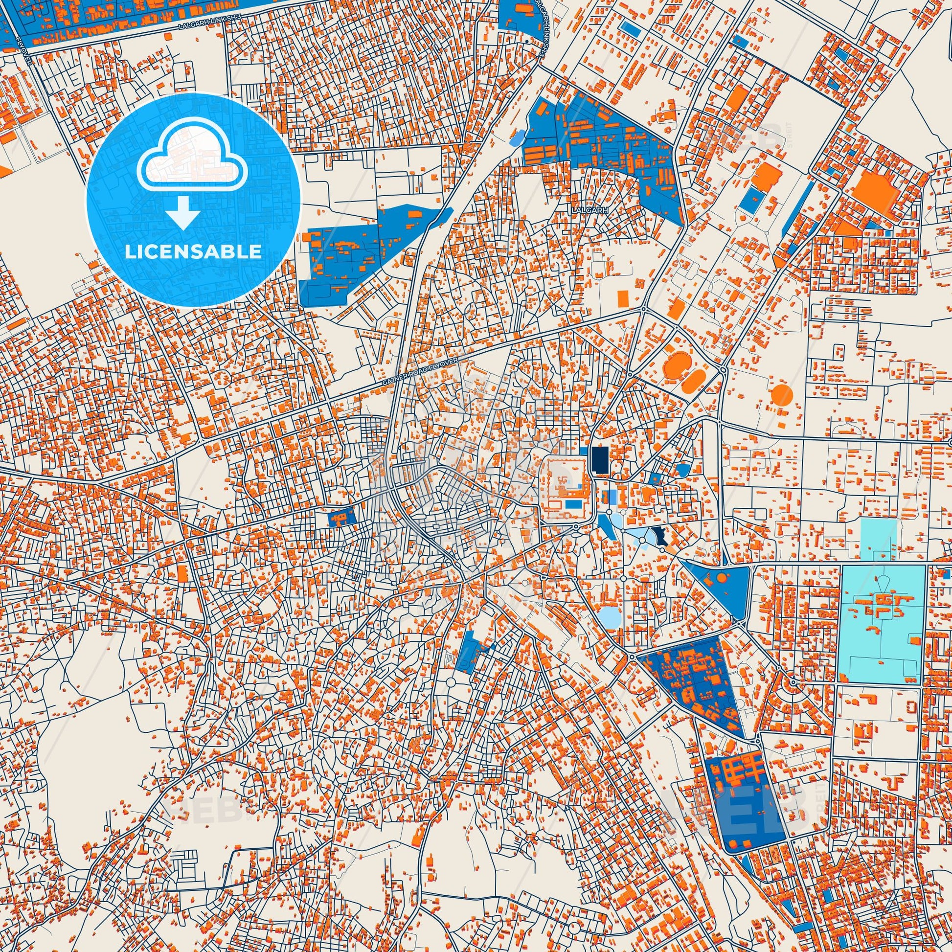 Colorful Bikaner Street Map with Labels and Buildings
