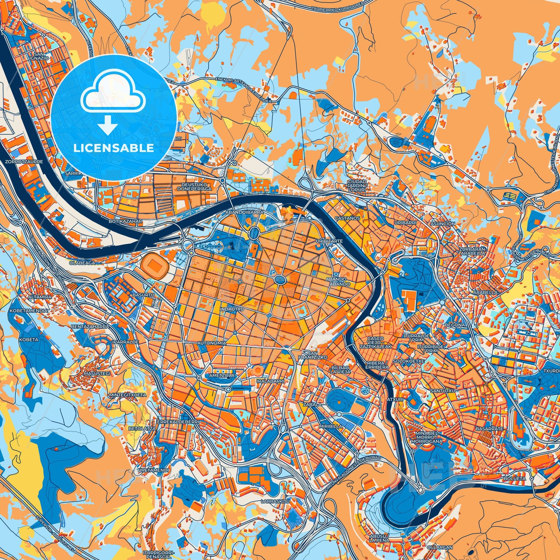 Colorful Bilbao Street Map with Labels and Buildings