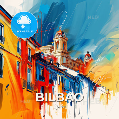 Vibrant Bilbao, Spain - A Colorful Buildings With A Tower - Square format print template