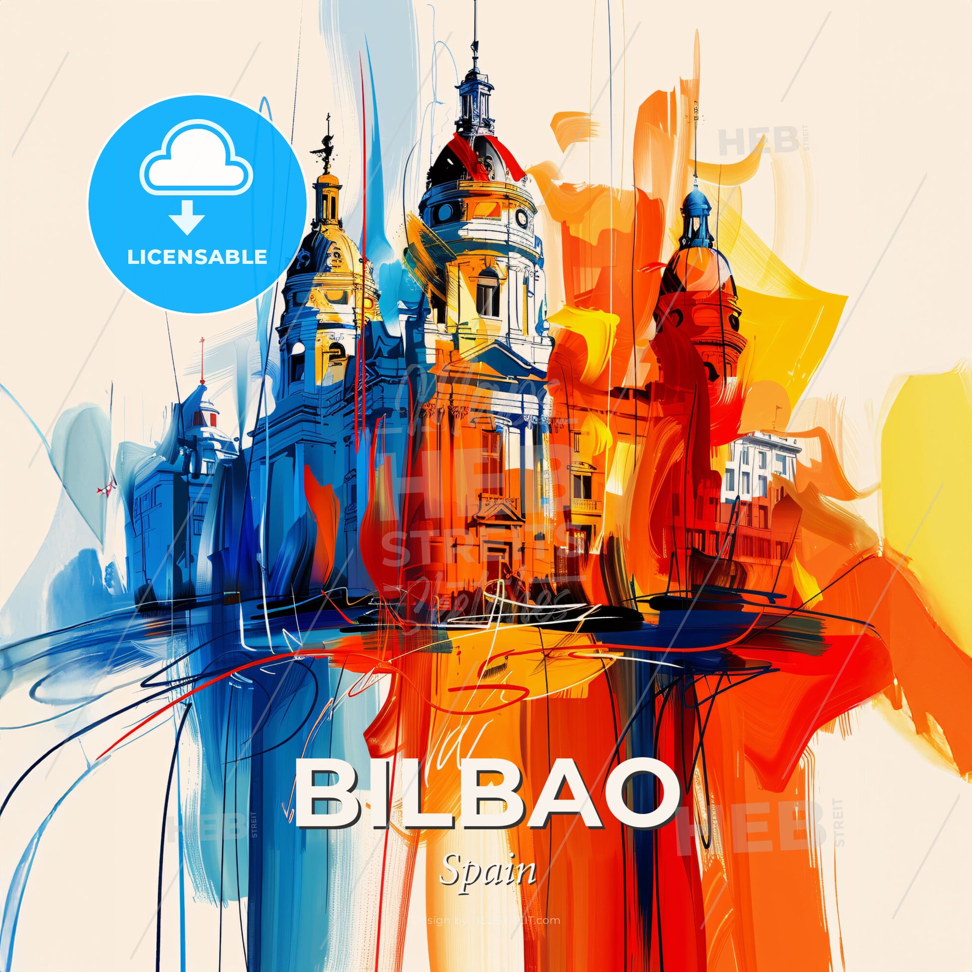 Vibrant Bilbao, Spain - A Colorful Painting Of A Building - Square format print template